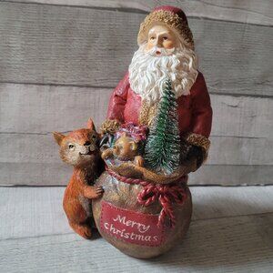 Vintage Santa & Fox Figurine With Christmas Tree & Bear Accents